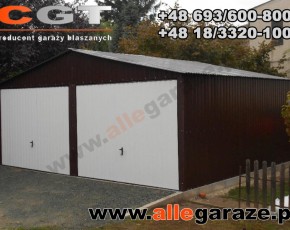 Garaż blaszany 6x5 dwuspadowy brązowy RAL 8017 brama uchylna 