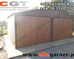 Garaż blaszany 6x5 dwuspadowy brązowy RAL 8017 brama uchylna 