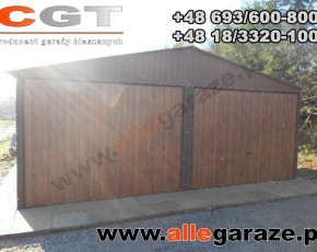 Garaż blaszany 6x5 dwuspadowy brązowy RAL 8017 brama uchylna 