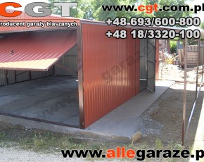 Garaż blaszany 6x5 RAL 8004 brązowy z zadaszeniem 