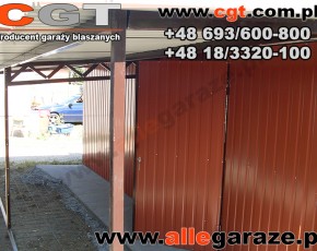 Garaż blaszany 6x5 RAL 8004 brązowy z zadaszeniem 