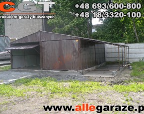 Garaż blaszany 6x5 RAL 8017 brązowy z zadaszeniem 