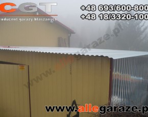 Garaż blaszany 6x5 spad na tył piaskowy RAL 1002 brama dwuskrzydłowa