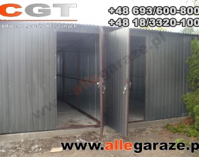 Garaż blaszany 9x5 spad na tył grafit RAL 7024 brama uchylna