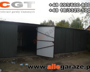 Garaż blaszany 9x5 spad na tył grafit RAL 7024 brama uchylna