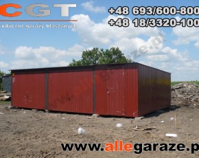 Garaż blaszany 9x5 spad na tył brązowy RAL 8017 brama uchylna