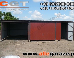Garaż blaszany 9x5 spad na tył brązowy RAL 8017 brama uchylna