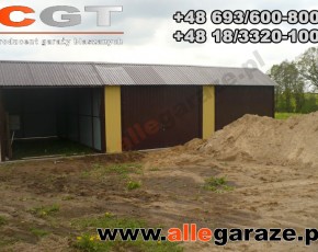 Garaż blaszany 9x6 dwuspadowy piaskowy RAL1002 brama uchylna