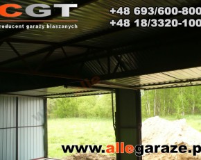 Garaż blaszany 9x6 dwuspadowy piaskowy RAL1002 brama uchylna