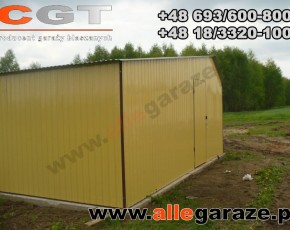 Garaż blaszany 9x6 dwuspadowy piaskowy RAL1002 brama uchylna