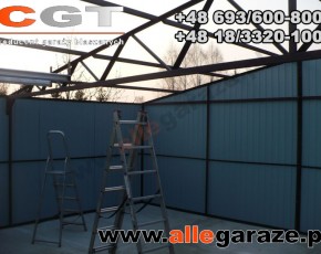 Garaż blaszany 9x6 dwuspadowy zielony RAL 6005 brama uchylna