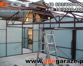 Garaż blaszany 9x6 dwuspadowy zielony RAL 6005 brama uchylna