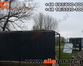 Garaż blaszany 10x6 dwuspadowy grafit RAL7016 brama dwuskrzydłowa z zadaszeniem 