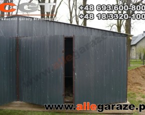 Garaż blaszany 10x6 dwuspadowy grafit RAL7016 brama dwuskrzydłowa z zadaszeniem 