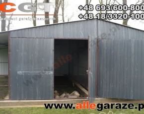 Garaż blaszany 10x6 dwuspadowy grafit RAL7016 brama dwuskrzydłowa z zadaszeniem 