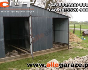 Garaż blaszany 10x6 dwuspadowy grafit RAL7016 brama dwuskrzydłowa z zadaszeniem 