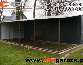 Garaż blaszany 10x6 dwuspadowy grafit RAL7016 brama dwuskrzydłowa z zadaszeniem 