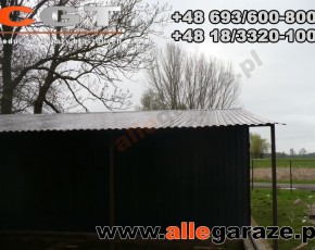 Garaż blaszany 10x6 dwuspadowy grafit RAL7016 brama dwuskrzydłowa z zadaszeniem 