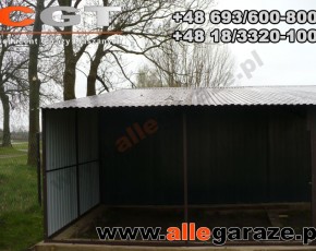 Garaż blaszany 10x6 dwuspadowy grafit RAL7016 brama dwuskrzydłowa z zadaszeniem 
