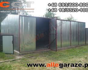 Hala garażowa 12x6 spad na tył ocynkowana brama dwuskrzydłowa