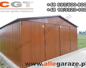 Garaż blaszany 6x5 dwuspadowy złoty dąb brama dwuskrzydłowa
