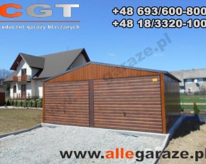 Garaż blaszany 6x5 dwuspadowy złoty dąb brama uchylna