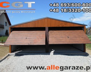 Garaż blaszany 6x5 dwuspadowy złoty dąb brama uchylna