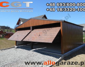 Garaż blaszany 6x5 dwuspadowy złoty dąb brama uchylna