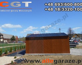 Garaż blaszany 6x5 dwuspadowy złoty dąb brama uchylna