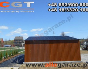 Garaż blaszany 6x5 dwuspadowy złoty dąb brama uchylna