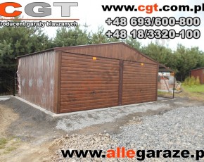 Garaż blaszany 6x5 orzech z zadaszeniem 