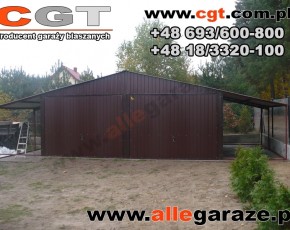 Garaż blaszany 6x5 RAL 8017 brązowy z zadaszeniem 