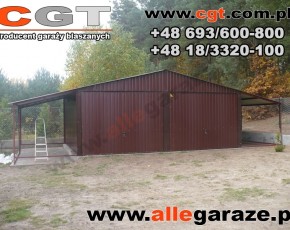 Garaż blaszany 6x5 RAL 8017 brązowy z zadaszeniem 