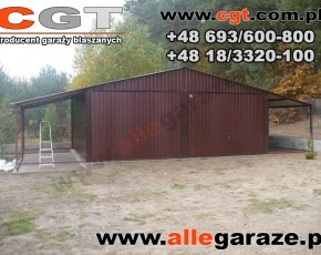 Garaż blaszany 6x5 RAL 8017 brązowy z zadaszeniem 
