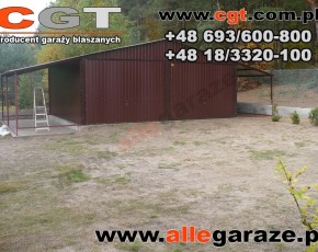 Garaż blaszany 6x5 RAL 8017 brązowy z zadaszeniem 