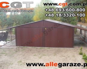 Garaż blaszany 6x5 RAL 8017 brązowy z zadaszeniem 