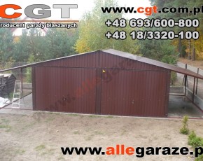 Garaż blaszany 6x5 RAL 8017 brązowy z zadaszeniem 