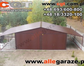 Garaż blaszany 6x5 RAL 8017 brązowy z zadaszeniem 