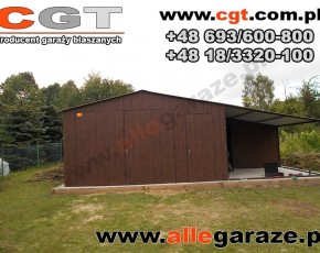 Garaż blaszany 6x5 orzech z zadaszeniem 