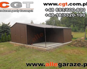 Garaż blaszany 6x5 orzech z zadaszeniem 