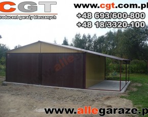 Garaż blaszany 6x5 RAL 1002 piaskowy z zadaszeniem 