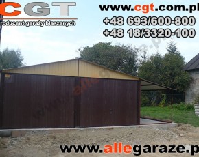 Garaż blaszany 6x5 RAL 1002 piaskowy z zadaszeniem 
