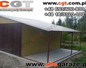 Garaż blaszany 6x5 RAL 1002 piaskowy z zadaszeniem 