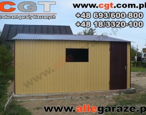 Garaż blaszany 6x5 RAL 1002 piaskowy z zadaszeniem 