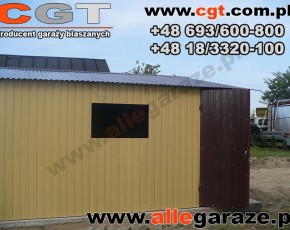 Garaż blaszany 6x5 RAL 1002 piaskowy z zadaszeniem 