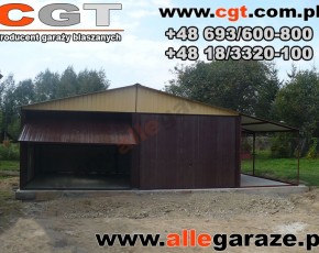 Garaż blaszany 6x5 RAL 1002 piaskowy z zadaszeniem 