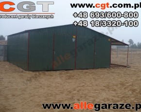 Garaż blaszany 6x5 RAL 6020 zielony z zadaszeniem 
