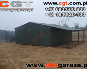 Garaż blaszany 6x5 RAL 6020 zielony z zadaszeniem 