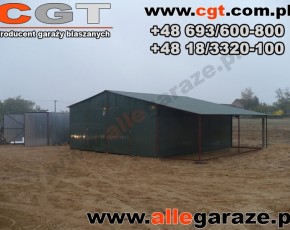 Garaż blaszany 6x5 RAL 6020 zielony z zadaszeniem 