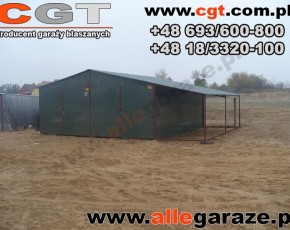 Garaż blaszany 6x5 RAL 6020 zielony z zadaszeniem 